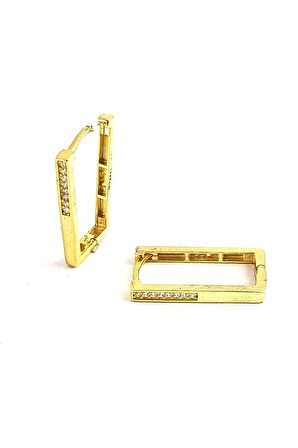 Zirkon Taş Detaylı 925ayar Gümüş Üzerine Rose Altın Kaplama Dikdörtgen Halka küpe