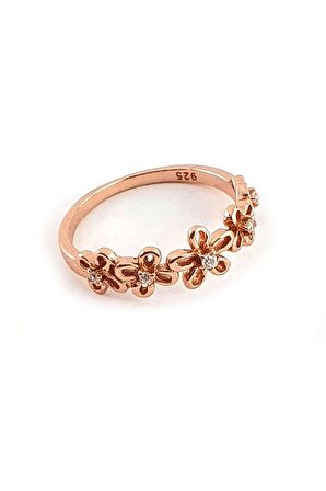 Zirkon Taş Detaylı Çiçek Figürlü 925 ayar Gümüş Rose Yüzük  