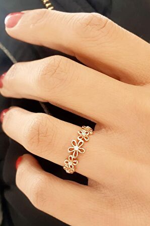 Zirkon Taş Detaylı Çiçek Figürlü 925 ayar Gümüş Rose Yüzük  