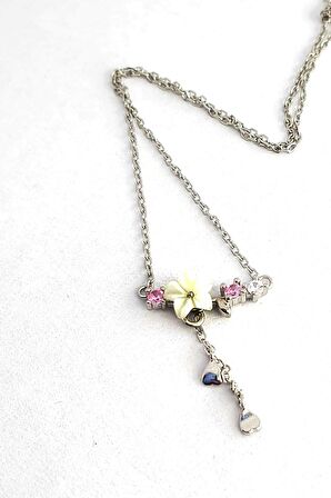 Sedef Üzerine El işi 925 ayar Gümüş Manolya Kolye