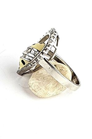 Mine işçiliği Baget Zirkon taş detaylı 925 ayar gümüş Tasarım Yüzük 