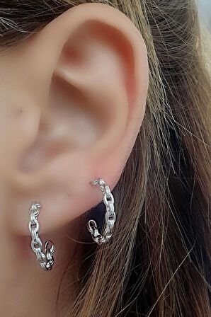 İtalyan 925ayar Gümüş Zincir Montür Tasarım Yarım Halka Küpe