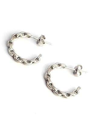 İtalyan 925ayar Gümüş Zincir Montür Tasarım Yarım Halka Küpe