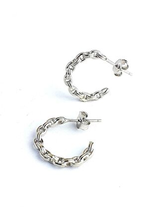 İtalyan 925ayar Gümüş Zincir Montür Tasarım Yarım Halka Küpe