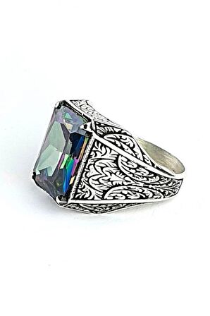 Mistik topaz taşlı 925 ayar gümüş Erkek yüzük