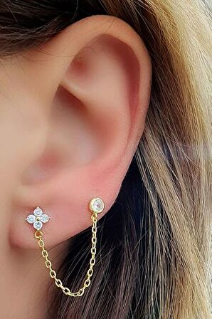 925 ayar Gümüş Üzerine Altın Kaplama Zincir Küpe