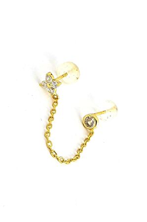 925 ayar Gümüş Üzerine Altın Kaplama Zincir Küpe