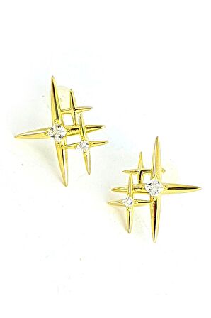 Kutup Yıldızı figürlü 925ayar gümüş üzerine altın kaplama Trend Küpe