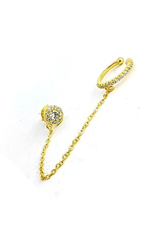 925ayar Gümüş Üzerine Altın Kaplama Zincirli Kıkırdak Küpesi