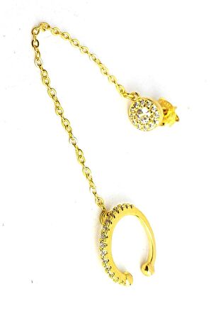 925ayar Gümüş Üzerine Altın Kaplama Zincirli Kıkırdak Küpesi