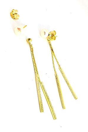 Zirkon Taş Detaylı 925ayar Gümüş Üzerine Altın Kaplama Tasarım İnci Küpe