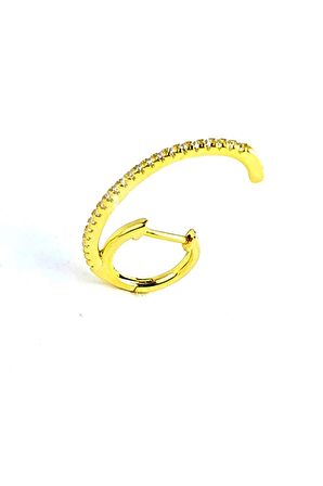 Zirkon Taş Detaylı 925ayar Gümüş Üzerine Altın Kaplama Trend Tasarım Yay Tek Halka Küpe 