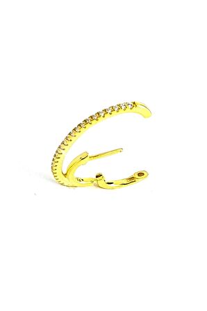 Zirkon Taş Detaylı 925ayar Gümüş Üzerine Altın Kaplama Trend Tasarım Yay Tek Halka Küpe 