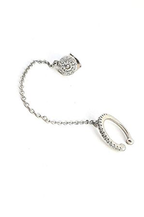 Pırlanta Parlaklığında Zirkon Taşlı 925ayar Gümüş Zincirli Kıkırdak Tek Küpe 