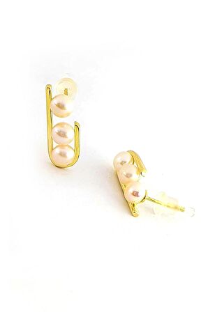 İtalyan 925ayar gümüş üzerine altın kaplama tasarım İnci Küpe