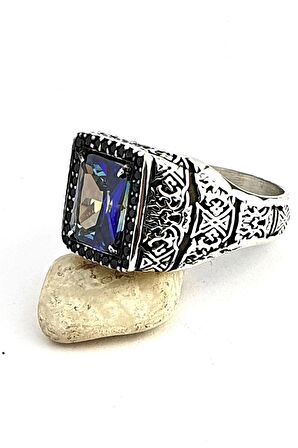 Mistik Topaz Taşlı 925ayar Gümüş Erkek Yüzük 
