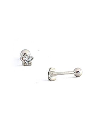 Pırlanta Parlaklığında Zirkon Taşlı 925ayar Gümüş Yıldız Figürlü Tragus Piercing 