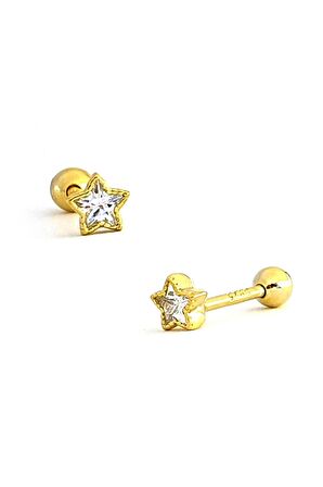 Pırlanta Parlaklığında Zirkon Taşlı 925ayar Gümüş Altın Yıldız Figürlü Tragus Piercing