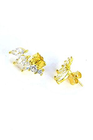 Zirkon Taşlı 925ayar Gümüş Üzerine Altın Kaplama Yay Küpe