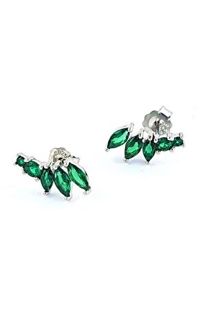 Yeşil Zirkon Taşlı 925ayar Gümüş Yay Küpe 