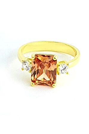 Sitrin ve zirkon taş detaylı 925ayar gümüş Üzerine altın kaplama Baget yüzük