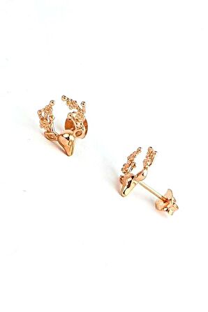 Geyik Figürlü 925 ayar Gümüş Rose Tasarım Küpe 