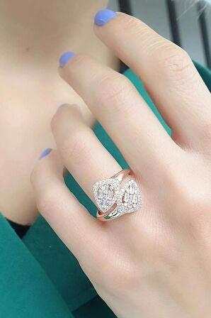 Baget Zirkon Taşlı 925ayar Gümüş rose ıtalyan tasarımı Yüzük 