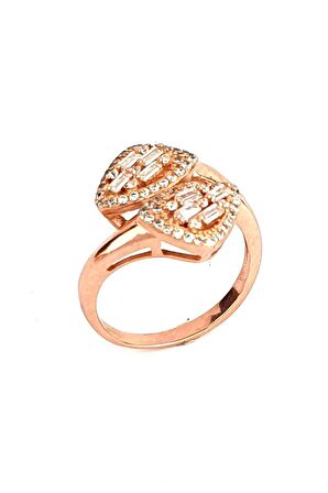 Baget Zirkon Taşlı 925ayar Gümüş rose ıtalyan tasarımı Yüzük 