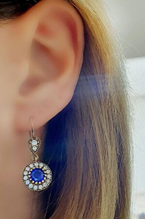 Lacivert Zirkon Taşlı 925 ayar Gümüş Otantik Küpe 