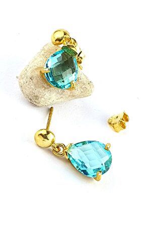 AQUAMARİN Taşlı 925ayar Gümüş Minimal Damla küpe