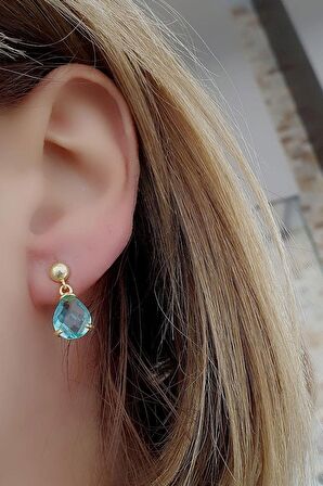 AQUAMARİN Taşlı 925ayar Gümüş Minimal Damla küpe