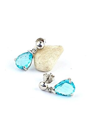 Aquamarin Taşlı 925ayar Gümüş Minimal Damla küpe