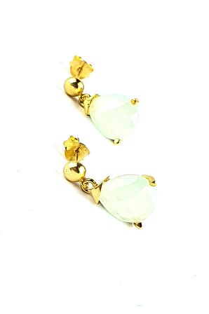 Kalsedon Taşlı 925ayar Gümüş Minimal Damla küpe