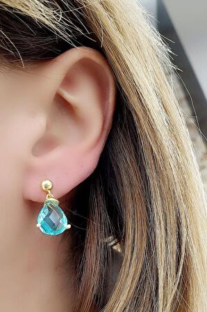 Aquamarin Taşlı 925ayar Gümüş Minimal Damla küpe