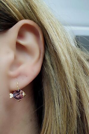 925ayar gümüş Üzerine altın kaplama Swarovski Taşlı minimal Balık küpe 