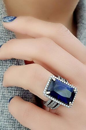 Sky Diamond Blue Creative Sapphire 925ayar Gümüş Lüks Yüzük 