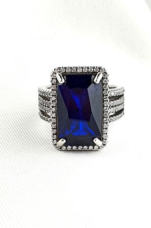 Sky Diamond Blue Creative Sapphire 925ayar Gümüş Lüks Yüzük 