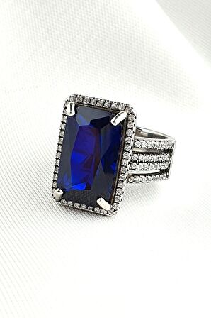 Sky Diamond Blue Creative Sapphire 925ayar Gümüş Lüks Yüzük 