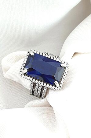 Sky Diamond Blue Creative Sapphire 925ayar Gümüş Lüks Yüzük 