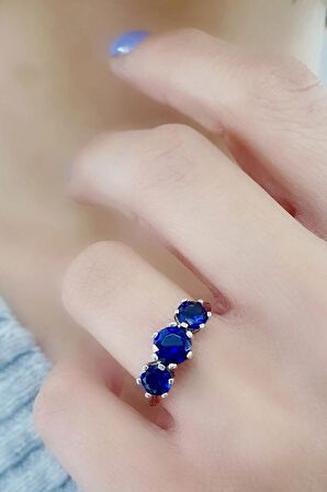 Sky Diamond Blue Creative Sapphire 925ayar Gümüş Tria Yüzük
