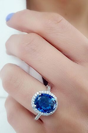 Sky Diamond Blue Paribu Tanzanit Taşlı 925ayar Gümüş Oval Yüzük 