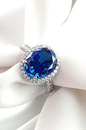 Sky Diamond Blue Paribu Tanzanit Taşlı 925ayar Gümüş Oval Yüzük 