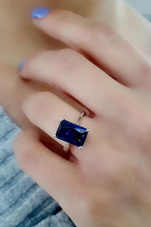 Sky Diamond Blue Creative Sapphire 925 ayar Gümüş Baget Yüzük