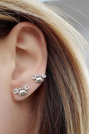 Yengeç Figürlü 925ayar Gümüş Trend Küpe