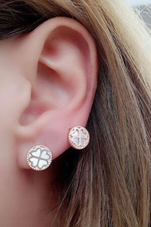 İtalyan 925ayar gümüş üzerine rose altın kaplama tasarım yonca küpe