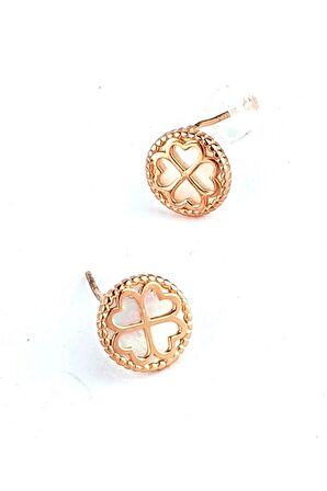 İtalyan 925ayar gümüş üzerine rose altın kaplama tasarım yonca küpe