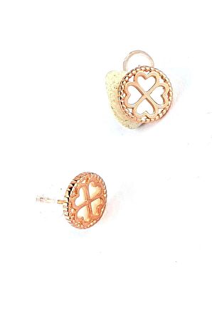 İtalyan 925ayar gümüş üzerine rose altın kaplama tasarım yonca küpe