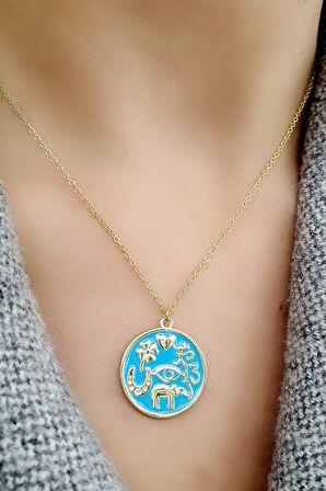 Mavi Mineli 925ayar Gümüş Üzerine Altın Kaplama Şans Kolyesi