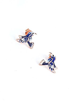 Mavi Mine işçiliği 925ayar gümüş Totem Kuşu Tasarım Küpe