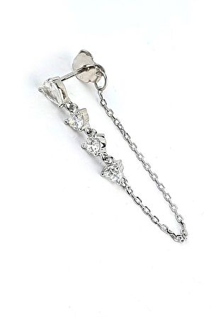 Pırlanta Işıltısında Zirkon Taşlı 925ayar Gümüş Tek Zincir Küpe